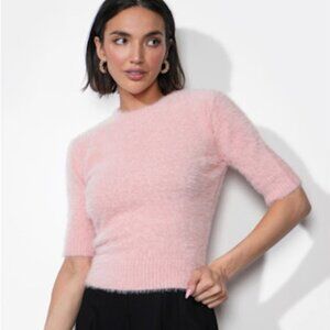 Odette Fuzzy Elbow Sleeve Knit Sweater Top